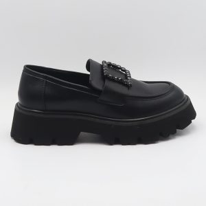Mocassino con fibbia gioiello – Nero