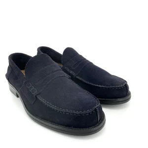 Saxone mocassino scamosciato blu mezzo tacco in gomma