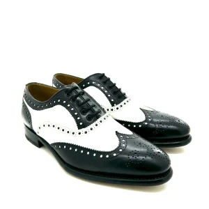 Sir Wilson scarpe classiche allacciate uomo, in pelle bicolore bianco e nero, cucite a mano