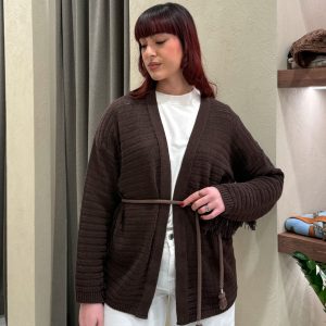 CARDIGAN TRAFORATO CON FRANGE E CORDA – KONTATTO