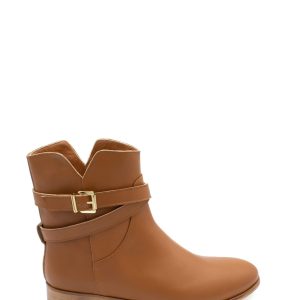 Stivaletti da donna in pelle color cuoio tacco basso