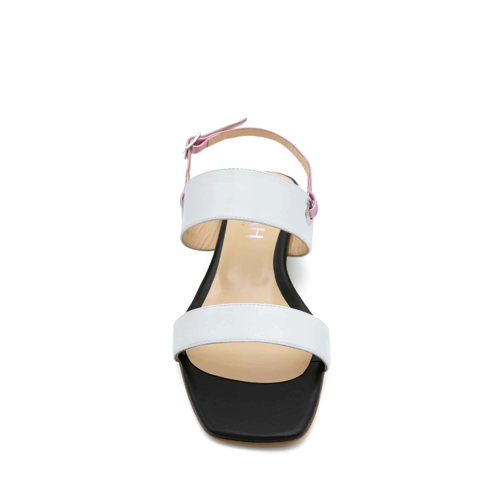 Sandalo Da Donna In Pelle- Bianco Nero – Cinturino - immagine 9